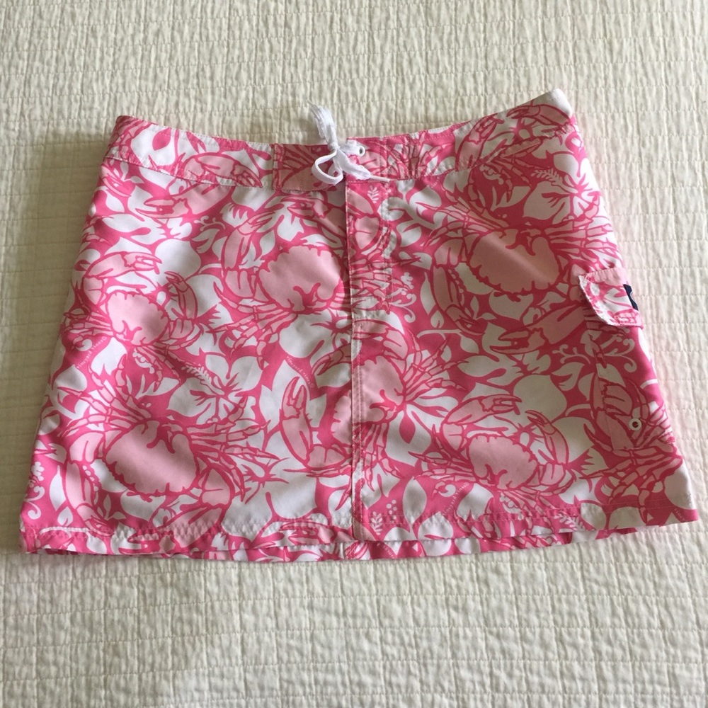 Vineyard Vines pink/white crab theme mini skirt/cover up